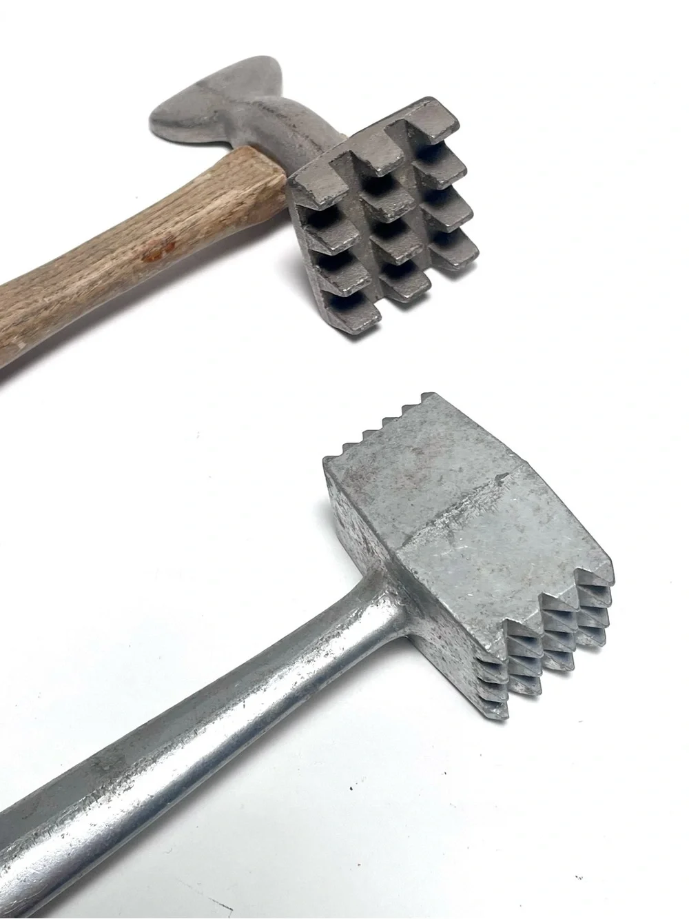 Vintage Meat Tenderizer Mallet Lot (2) Cast Aluminum Wood Handle Kitchen Pounder